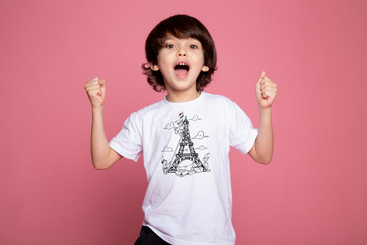 T-shirt blanc Tour Eiffel en fête